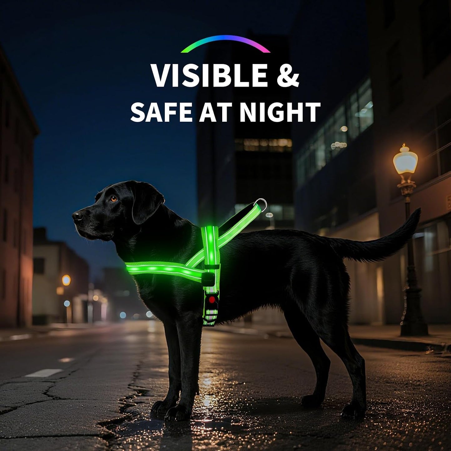 LED Light up Dog Harness - USB-C Rechargeable, IPX7 Waterproof, Reflective, No Pull Dog Vest with Soft Padded Handle for Night Walking(Green, Medium)
