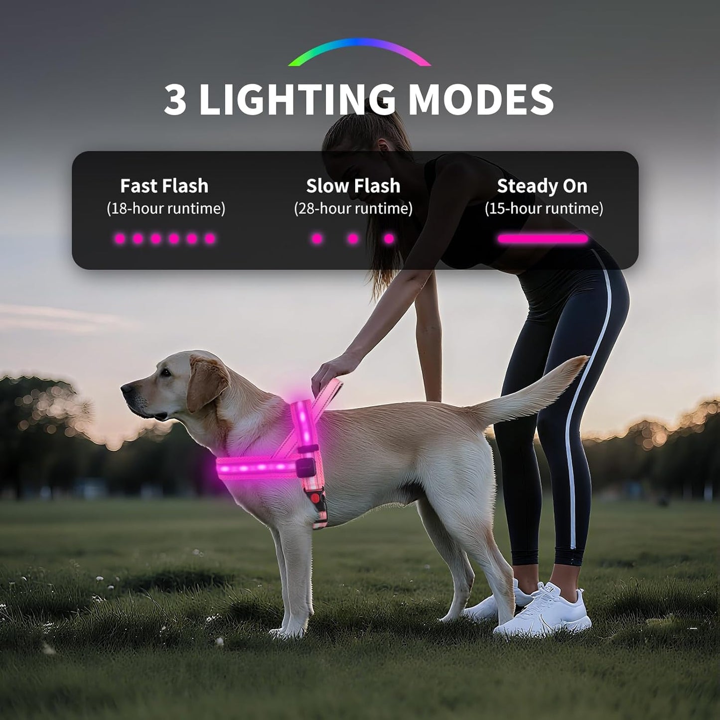 LED Light up Dog Harness - USB-C Rechargeable, IPX7 Waterproof, Reflective, No Pull Dog Vest with Soft Padded Handle for Night Walking(Green, Medium)