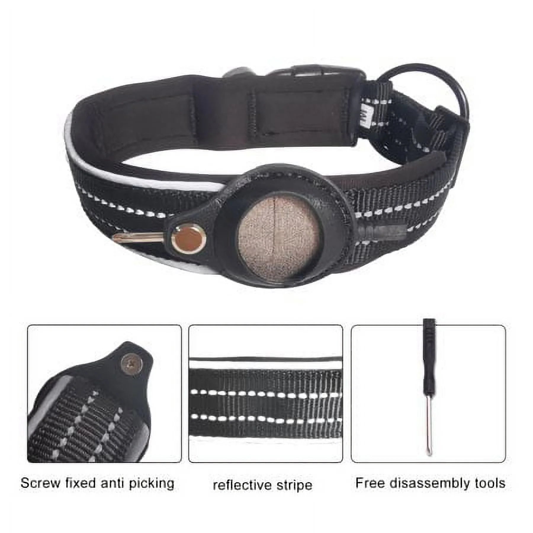 Reflective Airtag Dog Collar,Padded for Apple Air Tag Adjustable Dog Collar with Airtag Holder Case for Heavy Duty Small Medium Large Dogs