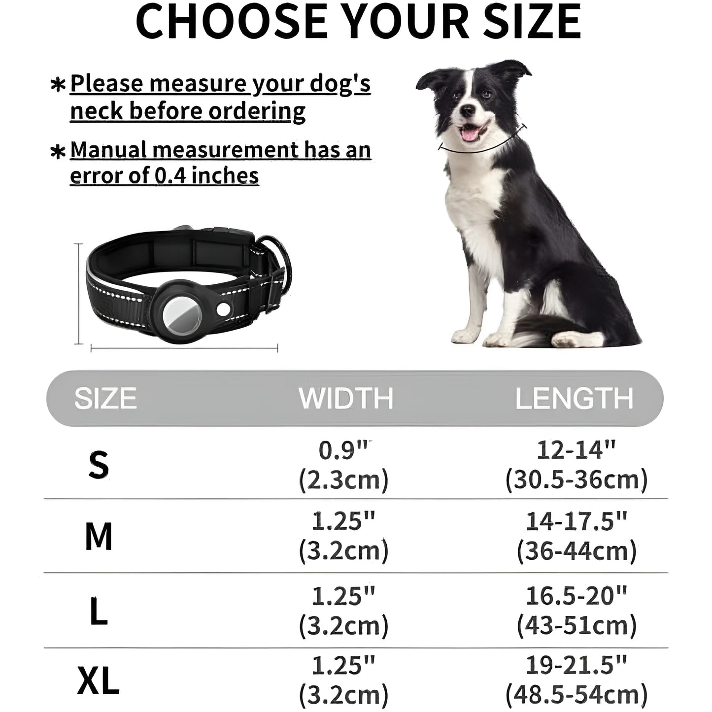 Reflective Airtag Dog Collar,Padded for Apple Air Tag Adjustable Dog Collar with Airtag Holder Case for Heavy Duty Small Medium Large Dogs