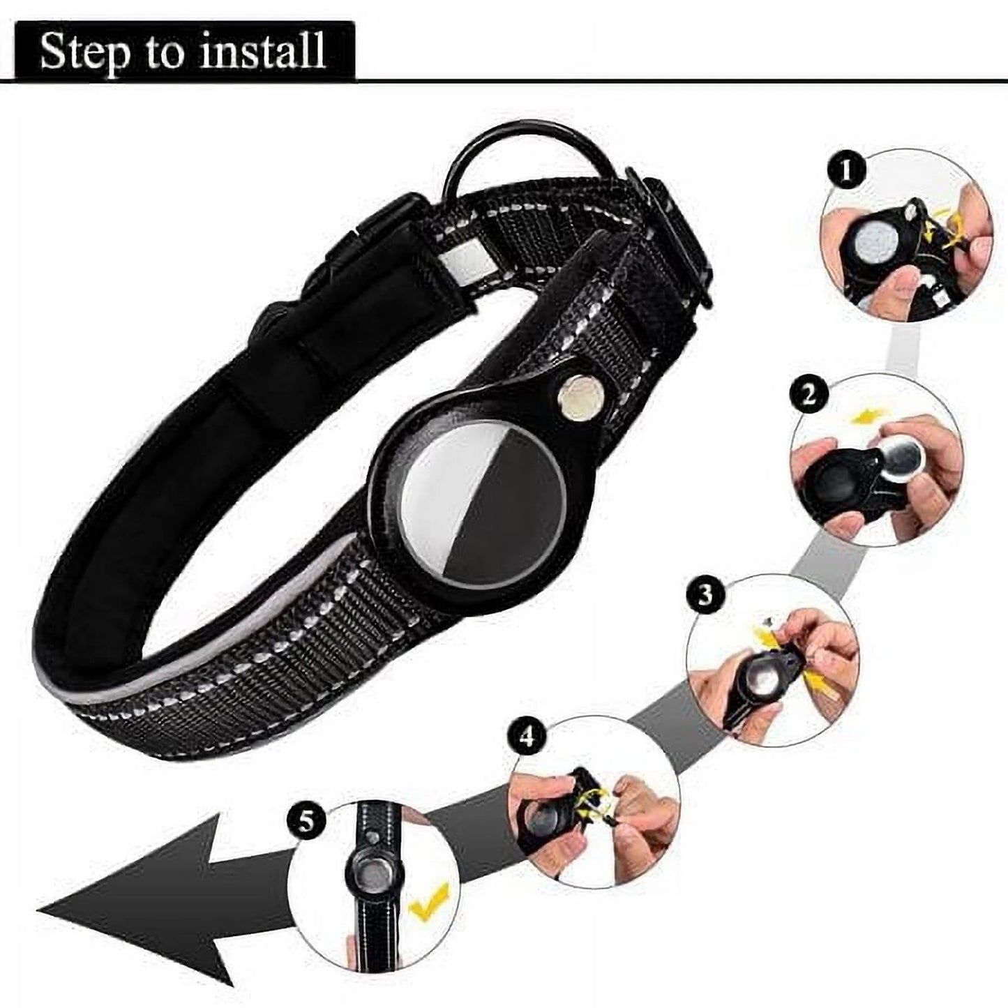 Reflective Airtag Dog Collar,Padded for Apple Air Tag Adjustable Dog Collar with Airtag Holder Case for Heavy Duty Small Medium Large Dogs