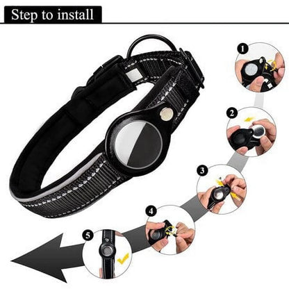 Reflective Airtag Dog Collar,Padded for Apple Air Tag Adjustable Dog Collar with Airtag Holder Case for Heavy Duty Small Medium Large Dogs