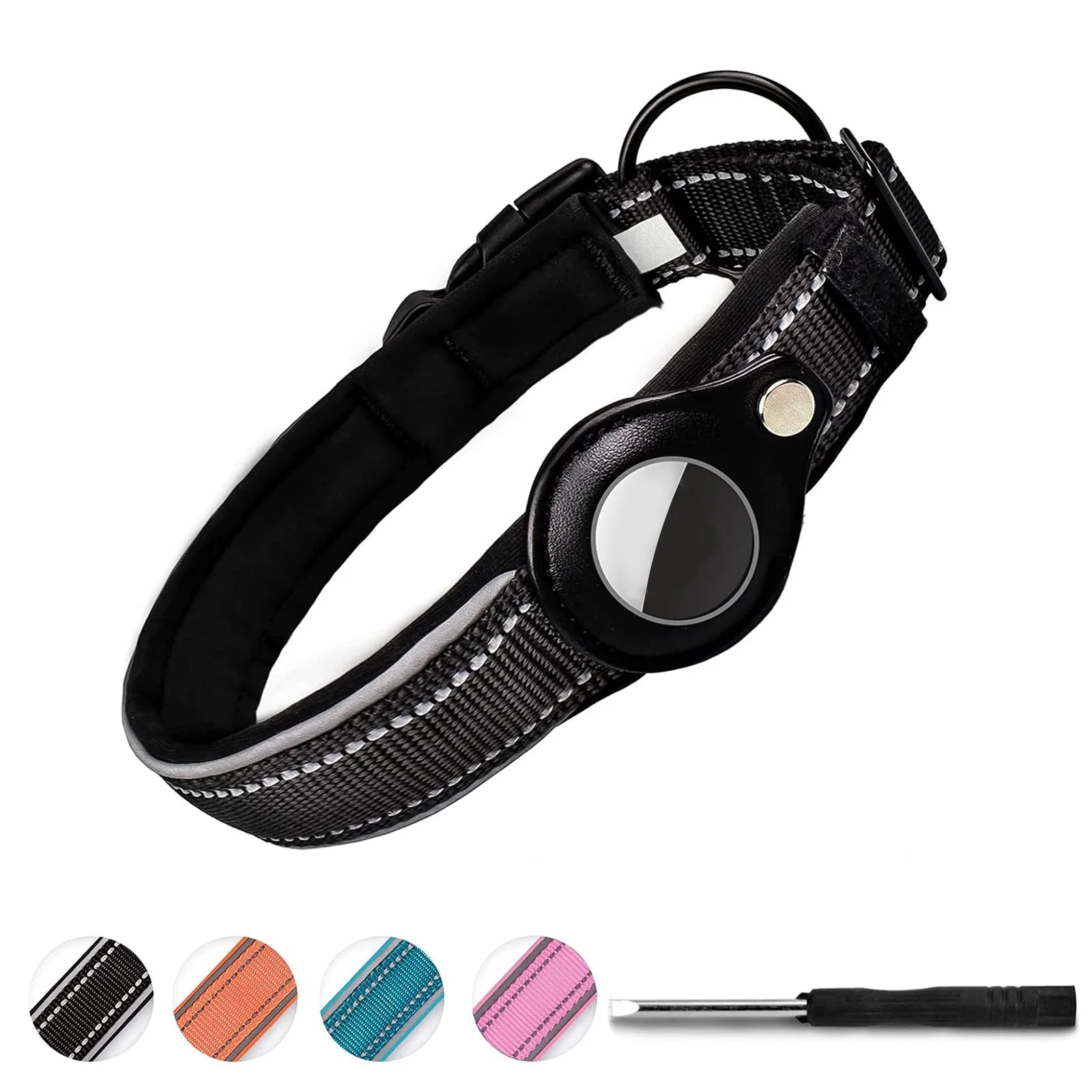 Reflective Airtag Dog Collar,Padded for Apple Air Tag Adjustable Dog Collar with Airtag Holder Case for Heavy Duty Small Medium Large Dogs