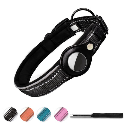 Reflective Airtag Dog Collar,Padded for Apple Air Tag Adjustable Dog Collar with Airtag Holder Case for Heavy Duty Small Medium Large Dogs