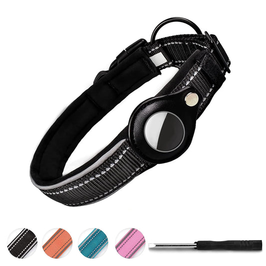 Reflective Airtag Dog Collar,Padded for Apple Air Tag Adjustable Dog Collar with Airtag Holder Case for Heavy Duty Small Medium Large Dogs